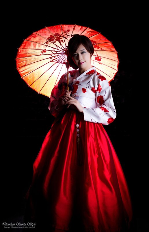 Woman in Hanbok — Red, Dramatic