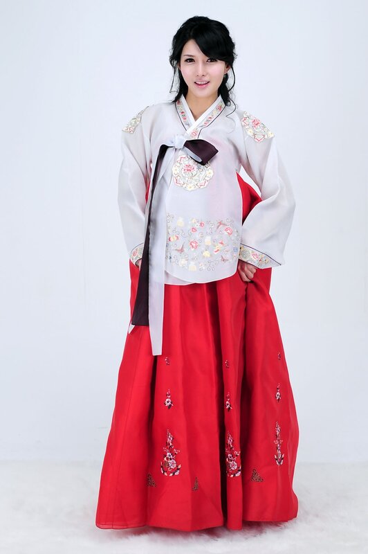 Woman in Hanbok — Red, Neutral