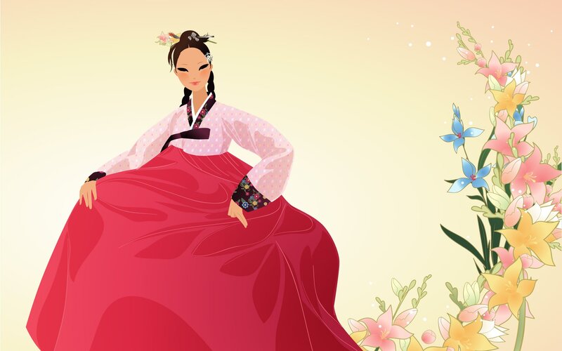 Woman in Hanbok — Red, Serene