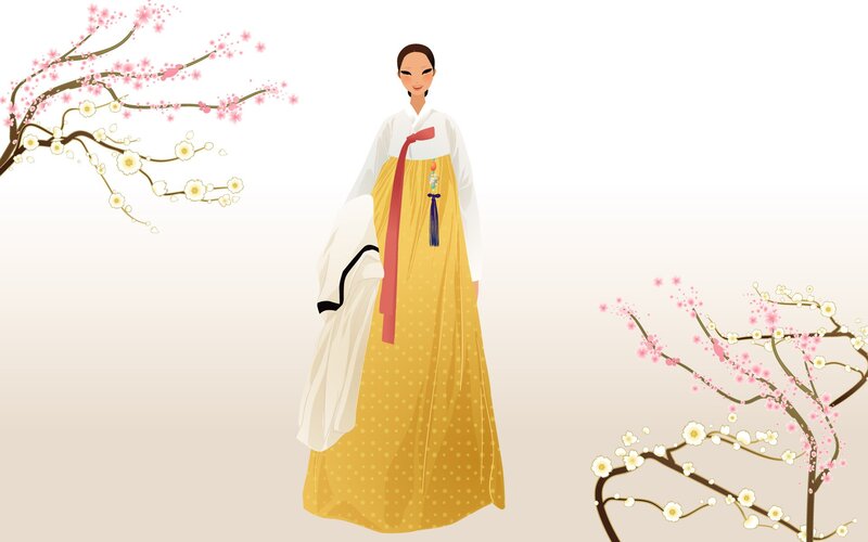 Woman in Hanbok — Yellow, Serene, Spring