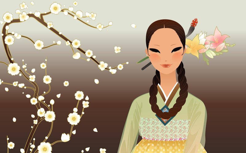 Woman in Hanbok — Yellow, Serene