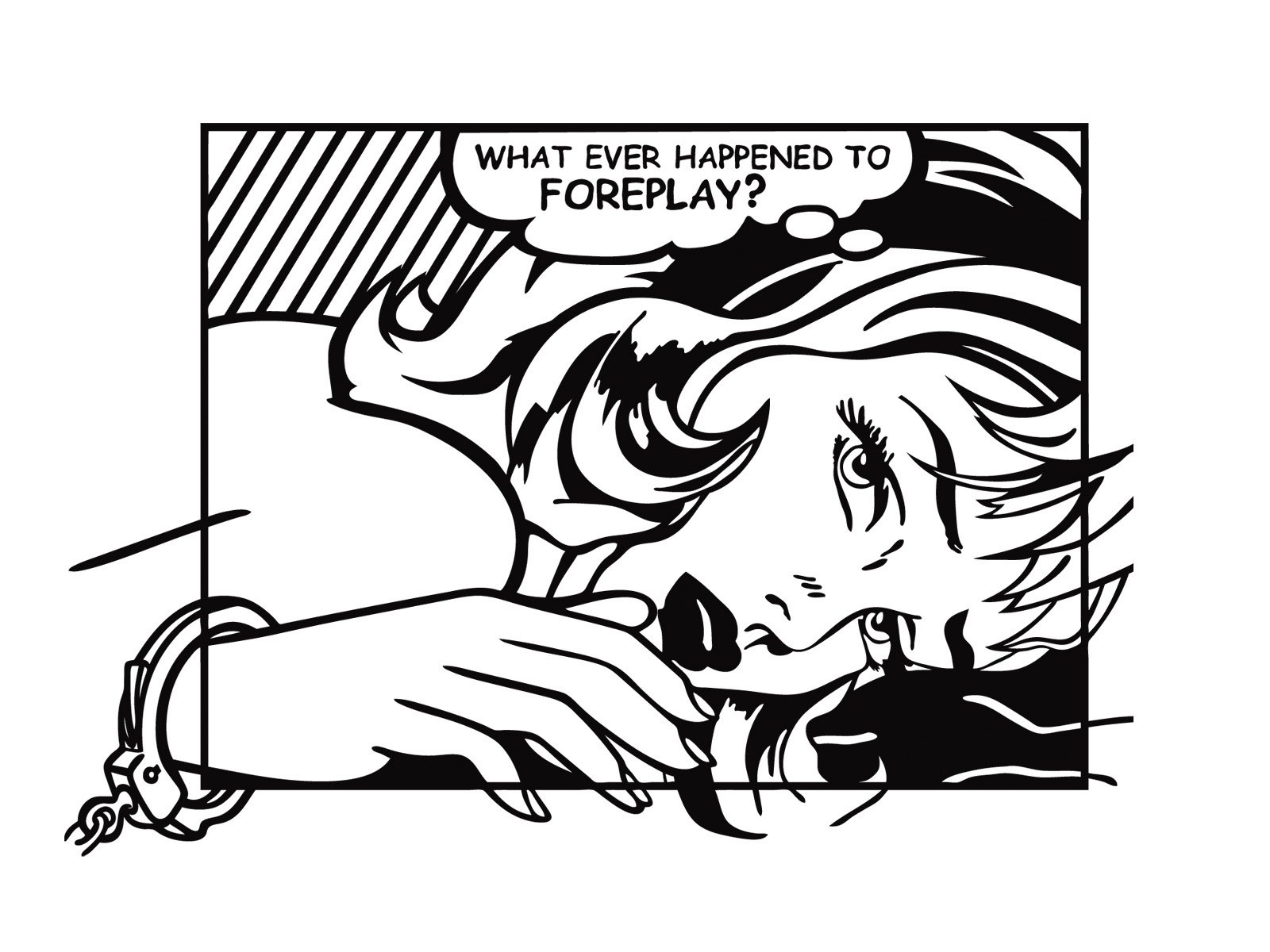 Woman in handcuffs with thought bubble
