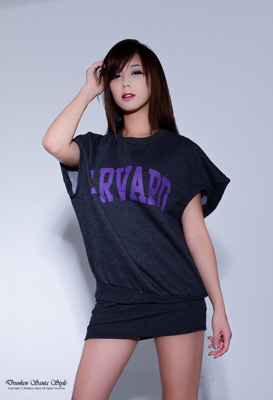 woman in harvard t-shirt