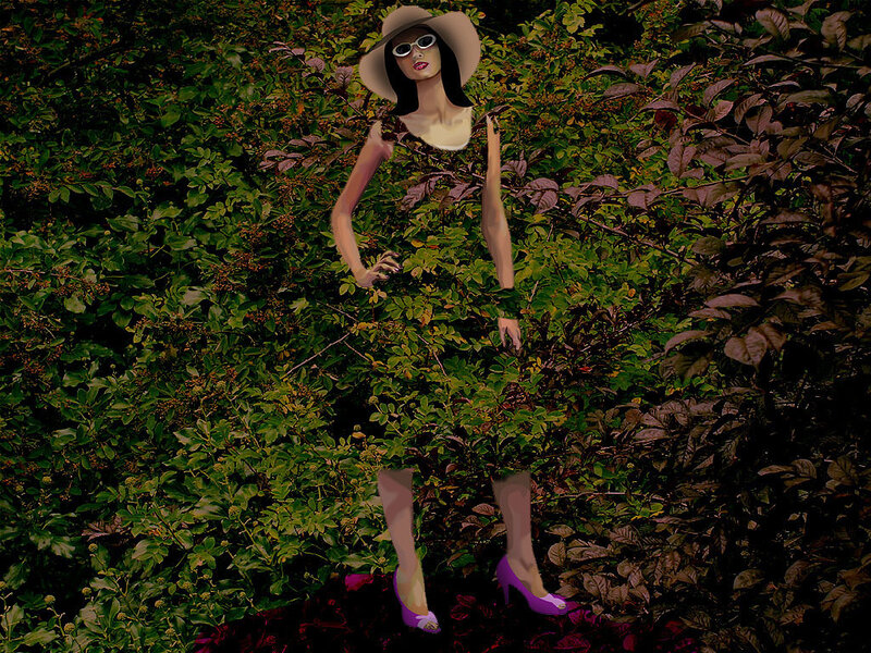 woman in hat among bushes