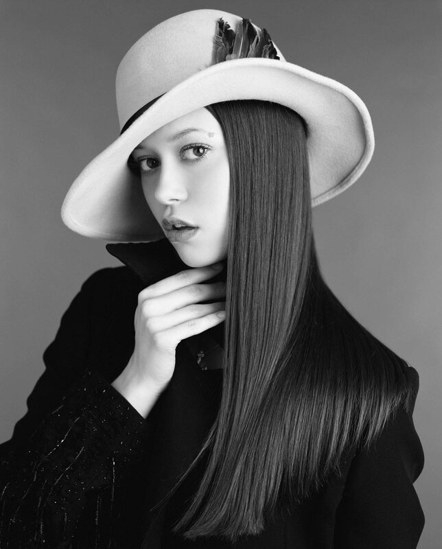 Woman in Hat and Coat — Black, Dramatic, Photograph, Feathers