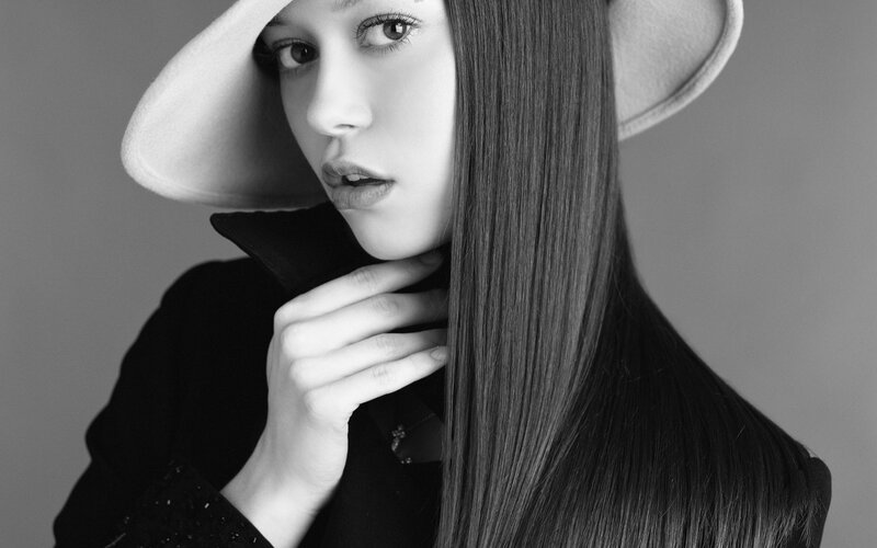 Woman in Hat and Coat — Black, Dramatic, Photograph, Long Hair