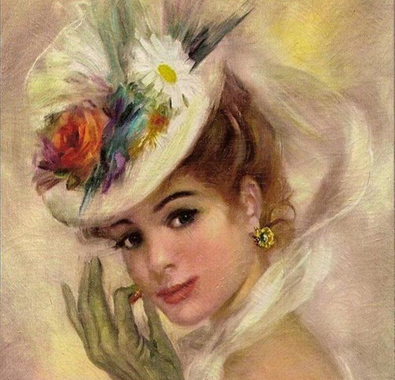Woman in Hat and Gloves — White, Elegant