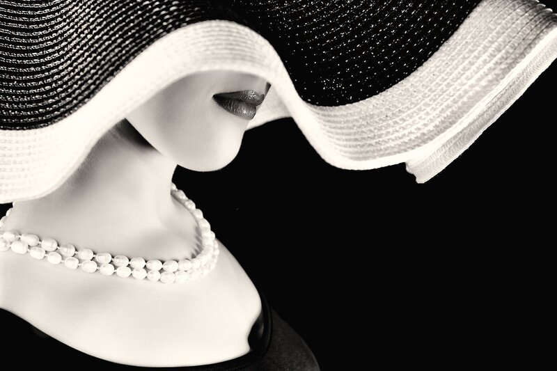 Woman in Hat and Pearls — Black, Dramatic