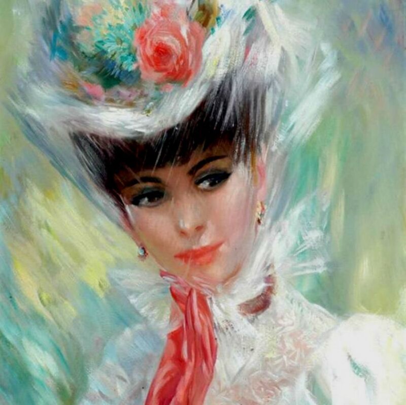 Woman in Hat and Scarf — White