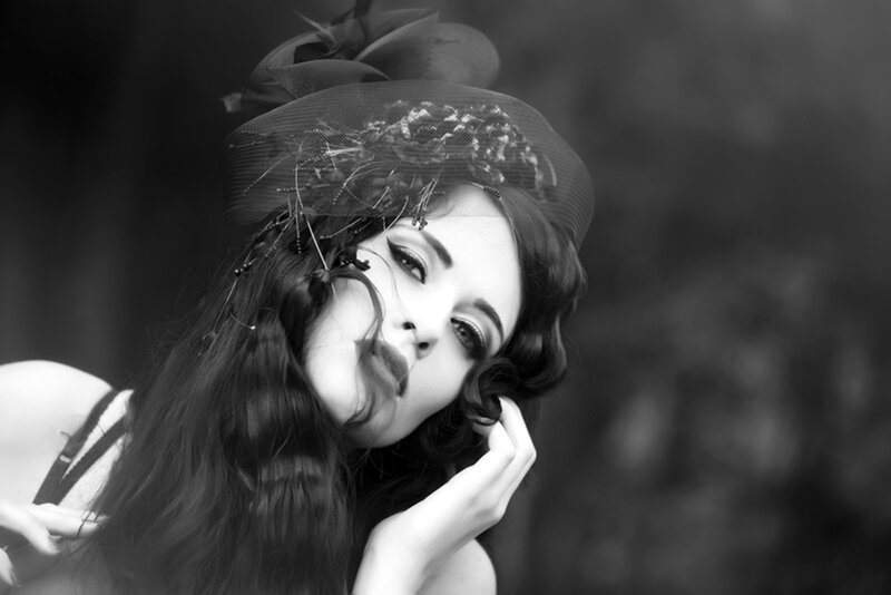 Woman in Hat and Veil — Black