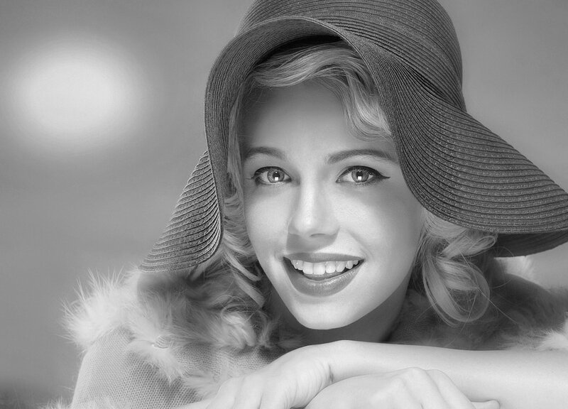 Woman in Hat — Black, Cheerful