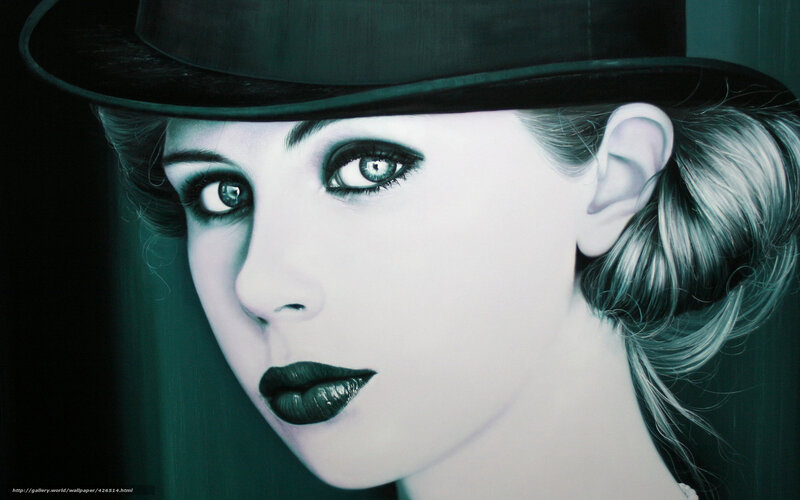 Woman in Hat — Black, Dramatic, Digital Art, Makeup