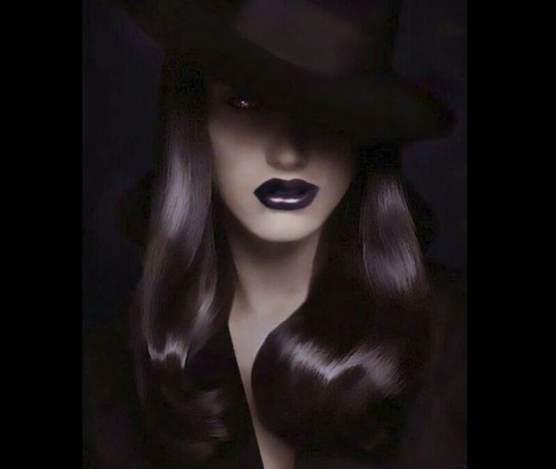 Woman in Hat — Black, Dramatic, Night