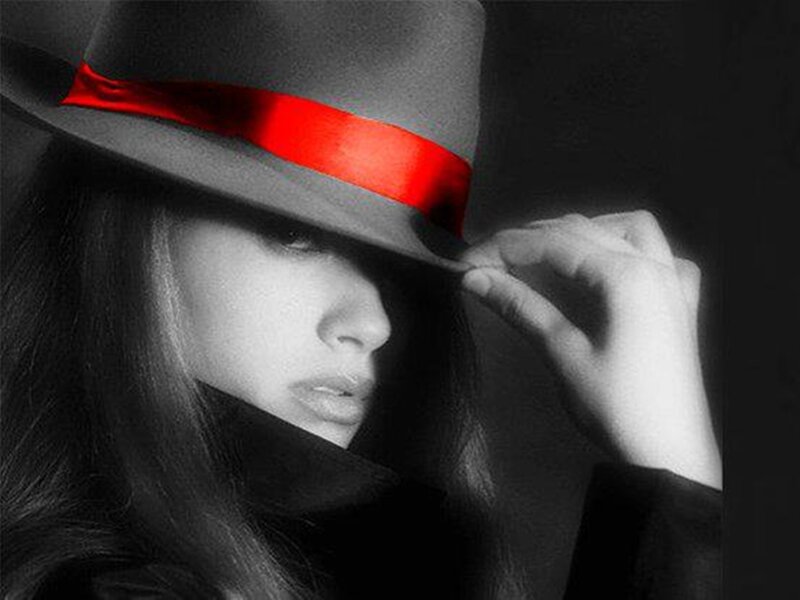 Woman in Hat — Black, Dramatic, Photograph