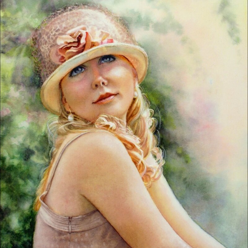 Woman in Hat — Green