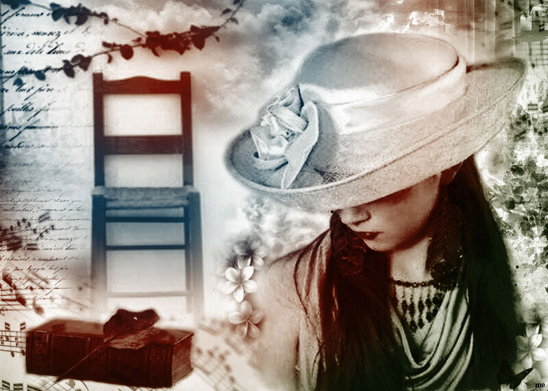 Woman in Hat Looking Down — Sepia