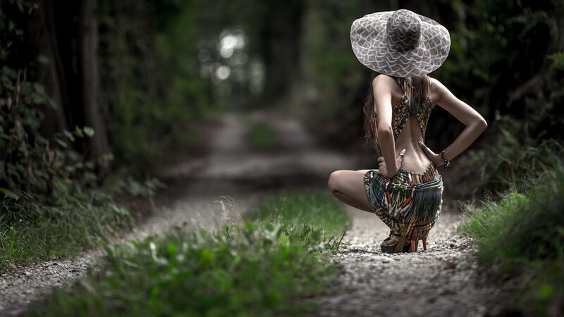 Woman in Hat on Path