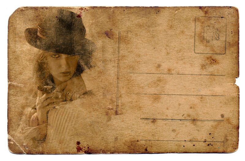 Woman in Hat on Postcard