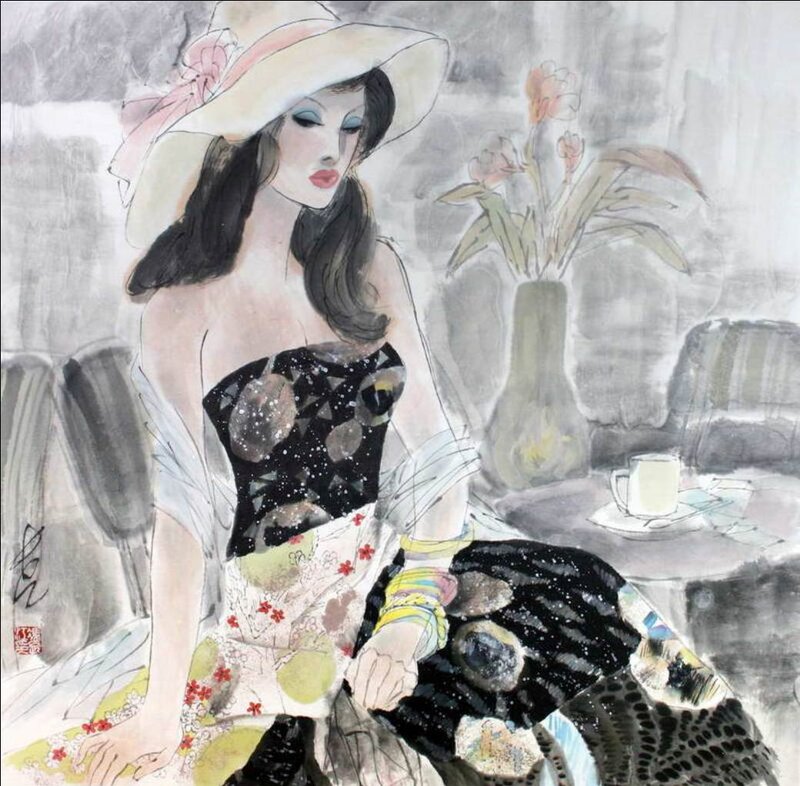 Woman in Hat Sitting — Black