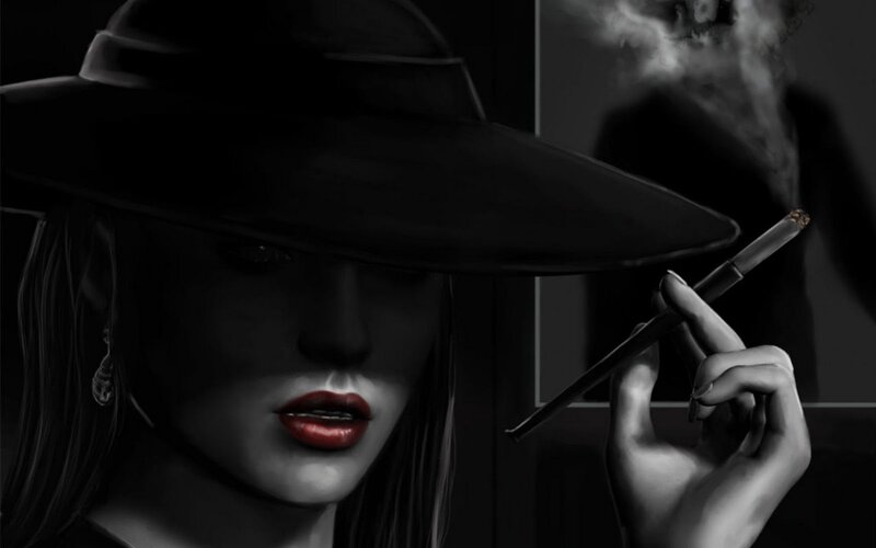 woman in hat smoking cigarette