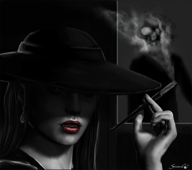 woman in hat smoking cigarette