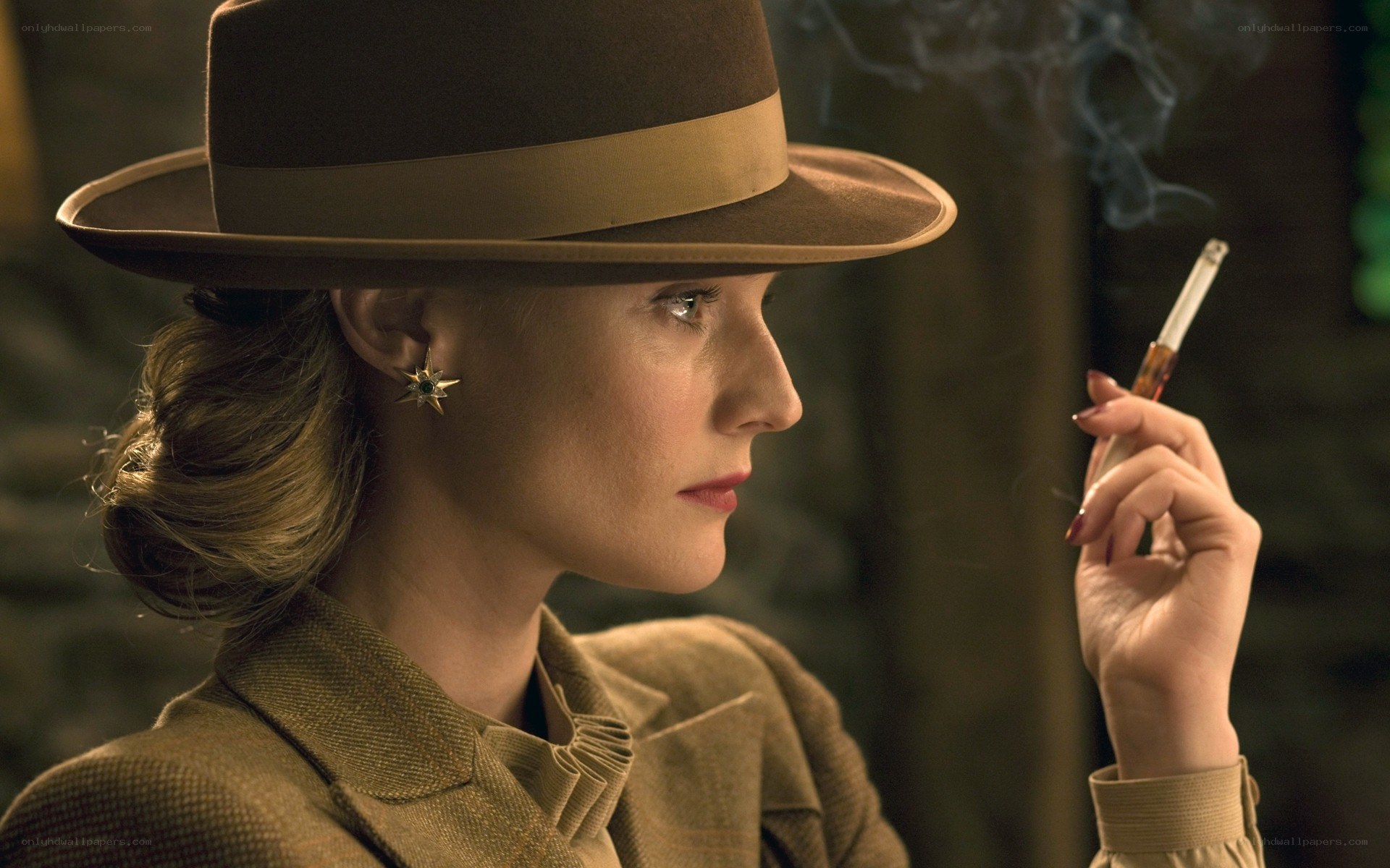 woman in hat smoking cigarette