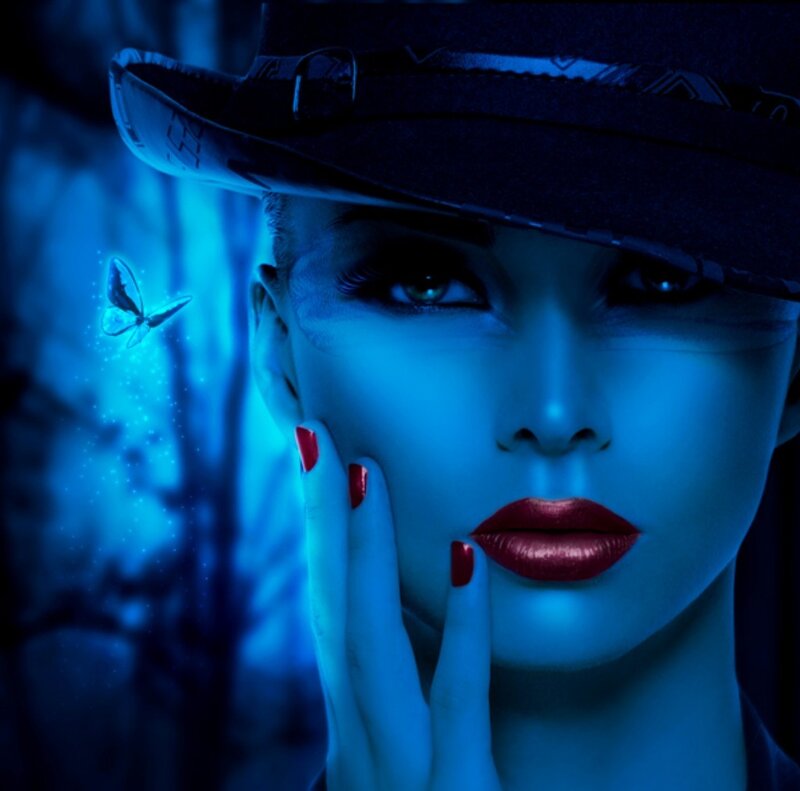 Woman in Hat with Butterfly