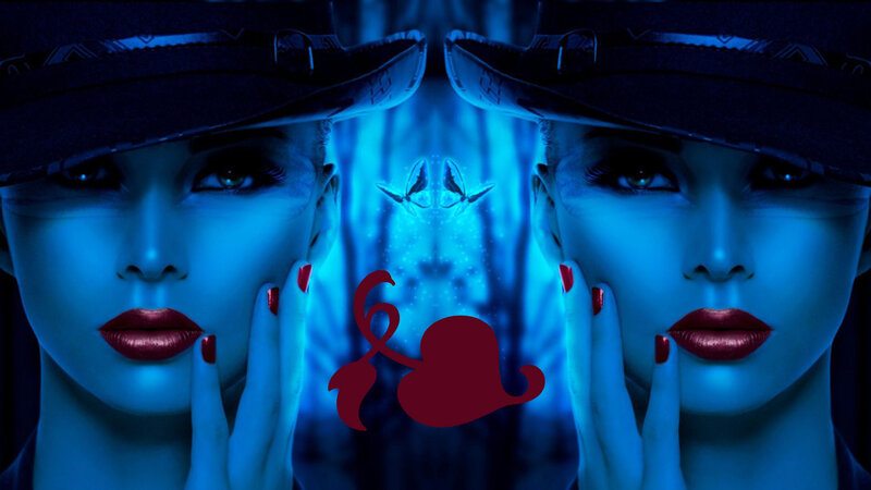 Woman in Hat with Red Lips — Blue