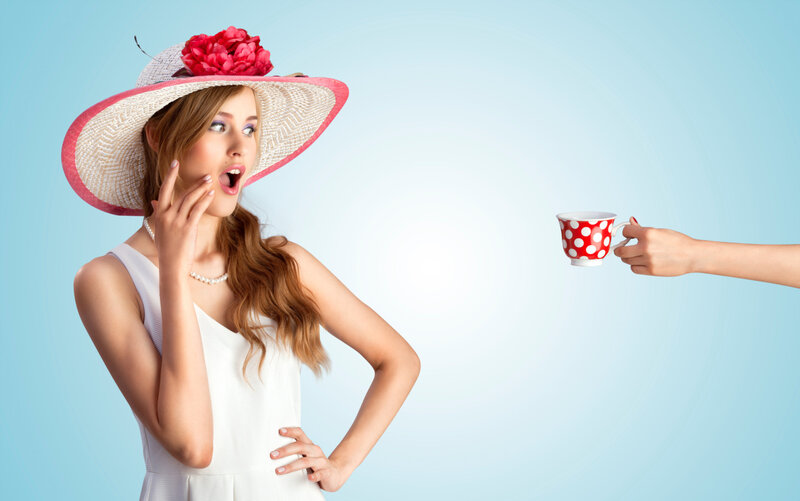 Woman in Hat with Tea Cup