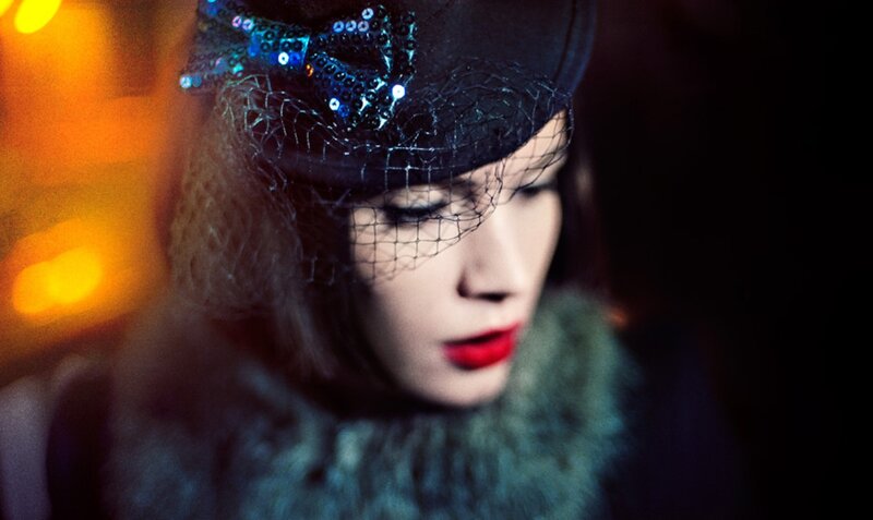 Woman in Hat with Veil — Black