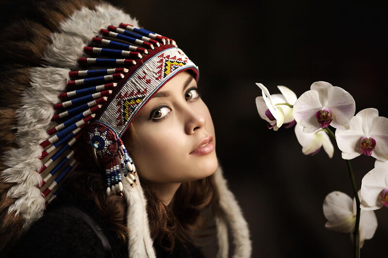Woman in Headdress — White
