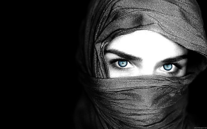 Woman in Headscarf — Black, Dramatic, Photograph