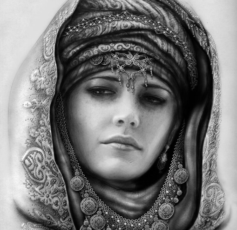 Woman in Headscarf — Black, Serious