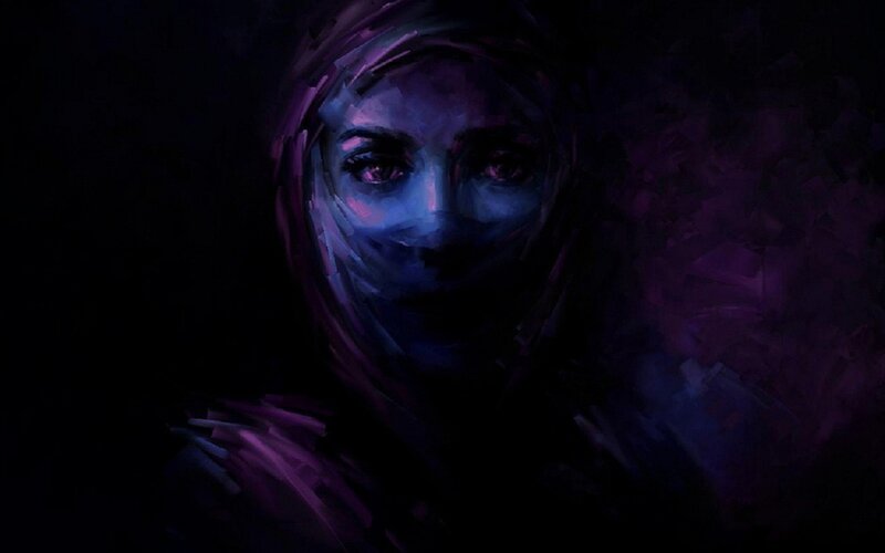 Woman in Headscarf — Purple