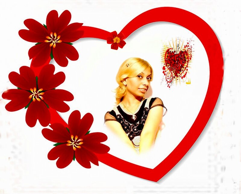 Woman in Heart Frame — Red, Romantic, Digital Art