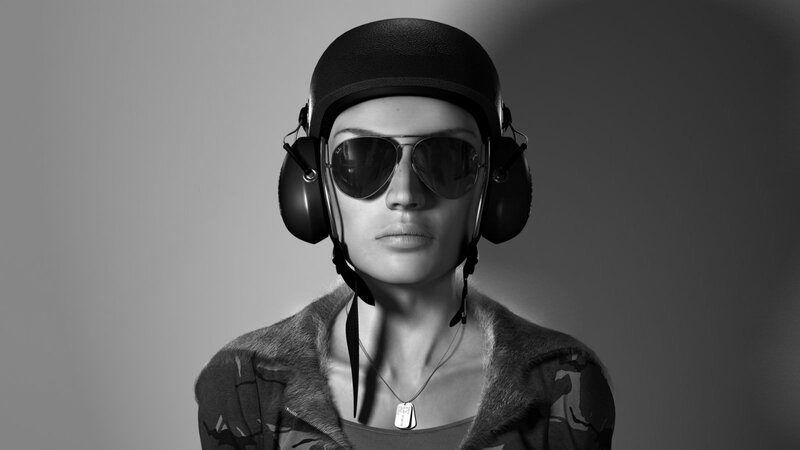 Woman in Helmet and Sunglasses