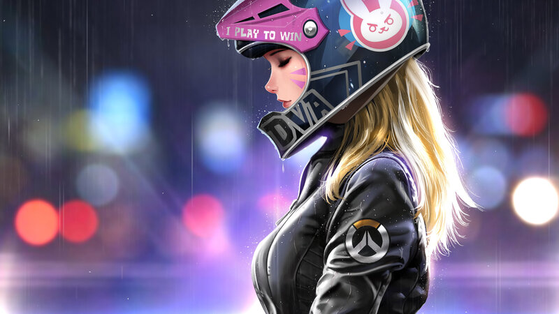 Woman in Helmet — Black, Dramatic, Night