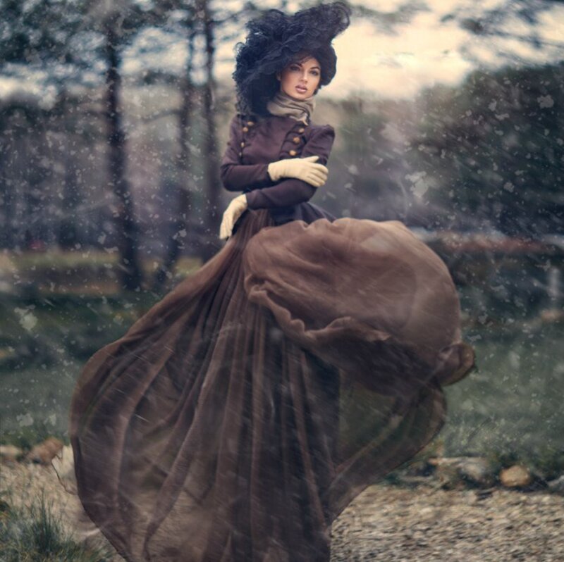 Woman in Historical Dress — Brown, Dramatic, Winter