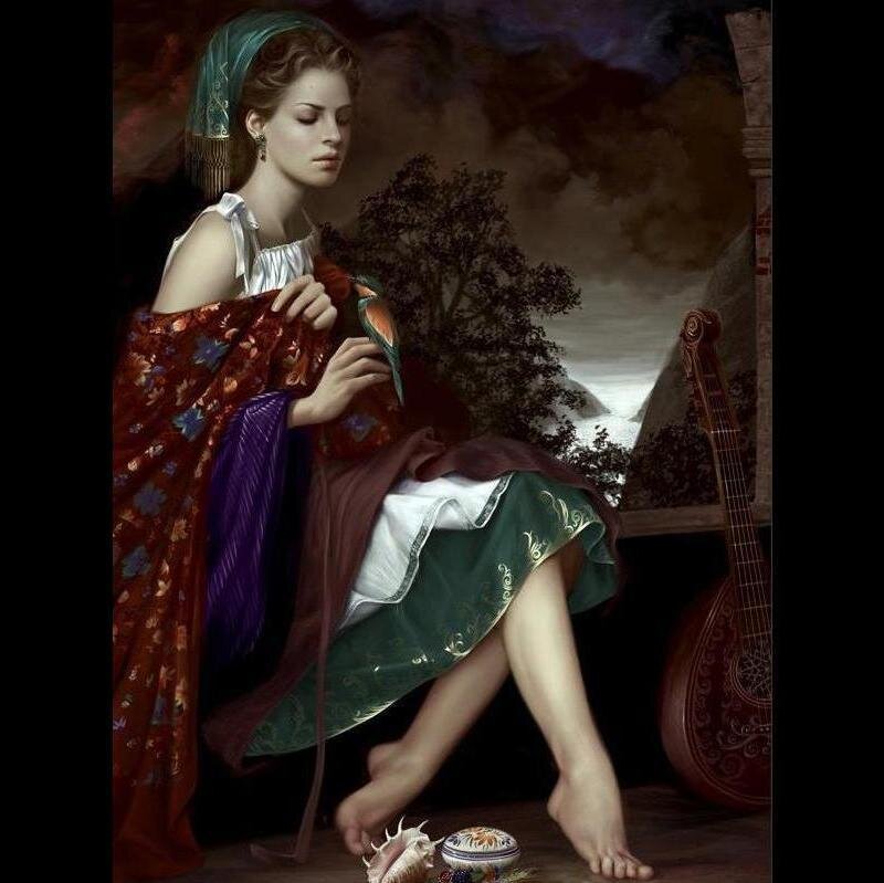 Woman in Historical Dress — Green, Dramatic