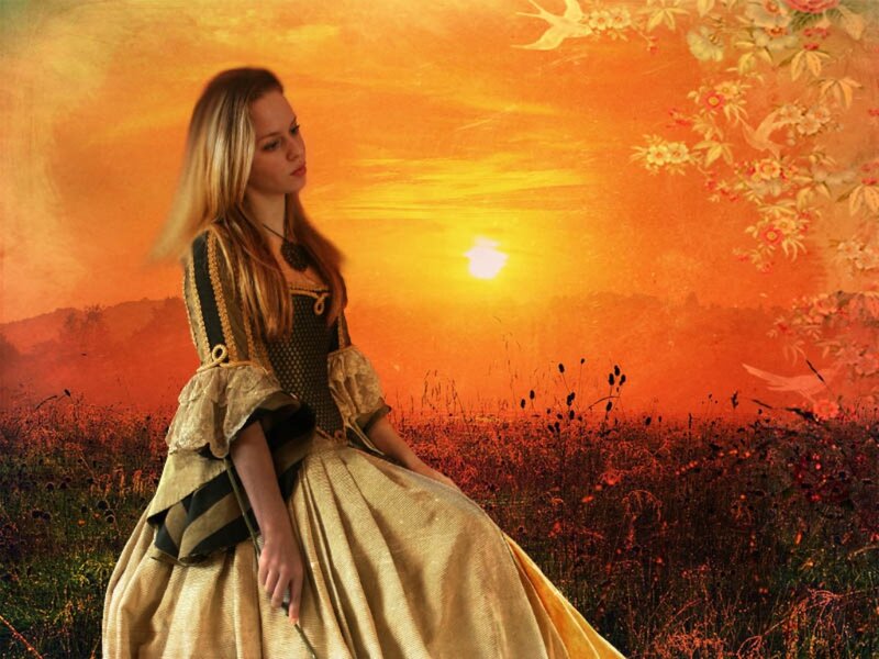 Woman in Historical Dress — Orange, Dramatic