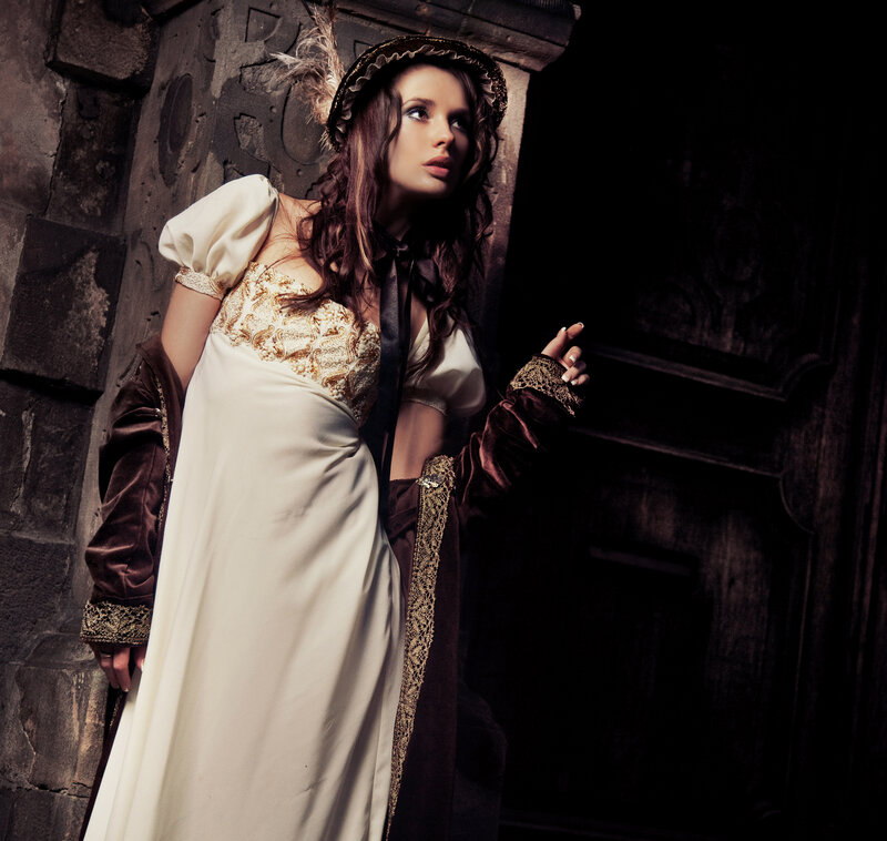 Woman in Historical Dress — White, Dramatic, Photograph