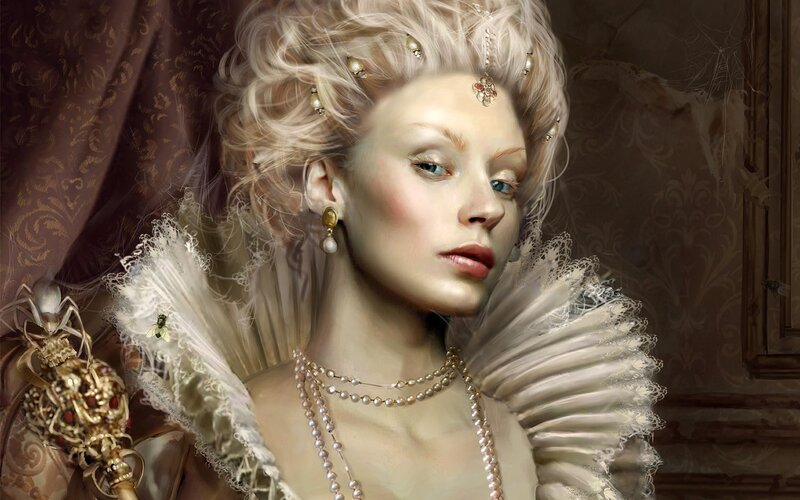Woman in Historical Dress — White, Dramatic