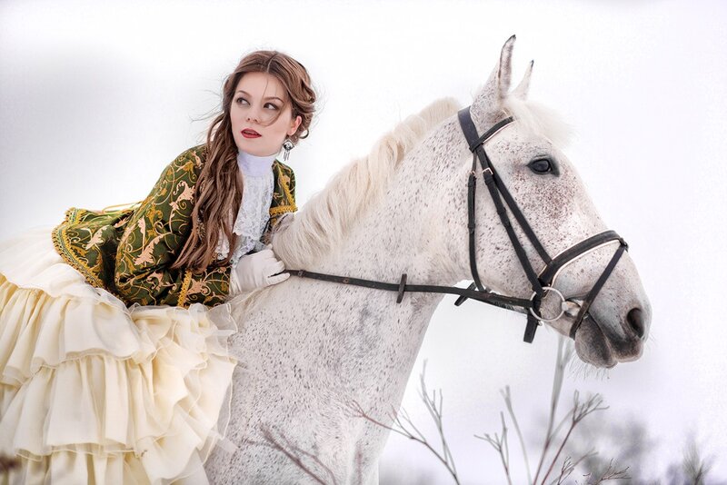 Woman in Historical Dress — White, Serene, Winter