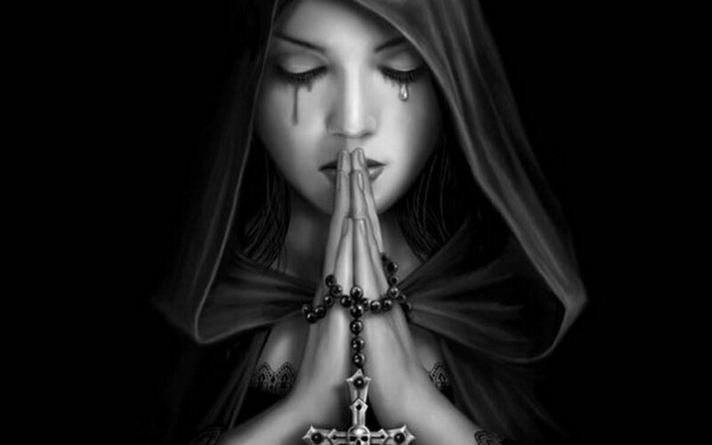 Woman in Hood Praying — Black, Dramatic