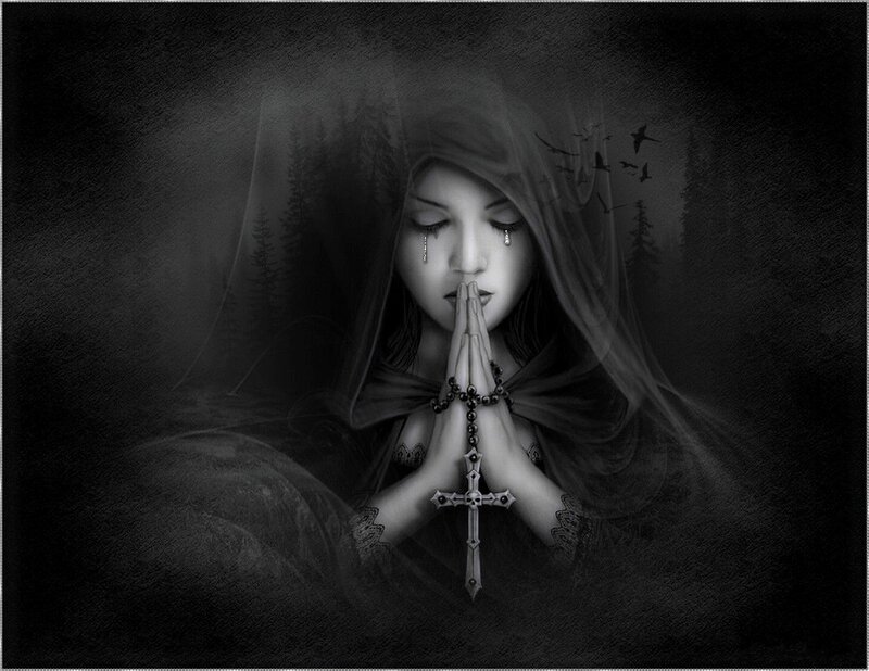 Woman in Hood Praying — Black, Somber