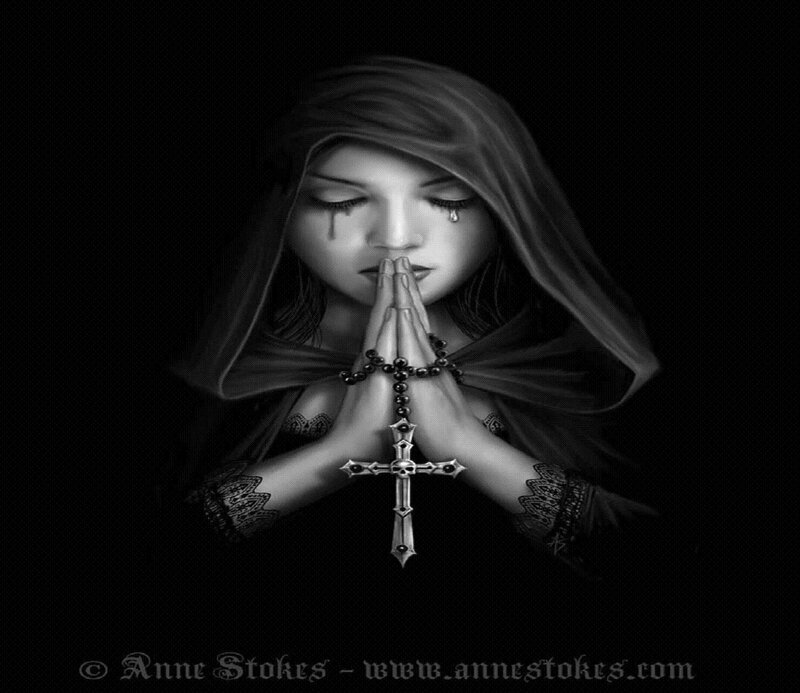 Woman in Hood Praying — Black