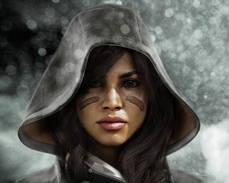 woman in hood with face paint