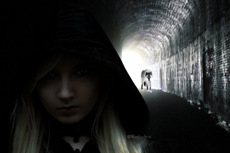 Woman in Hood with Wolf