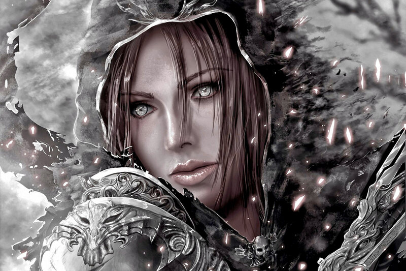 Woman in Hooded Armor — Gray