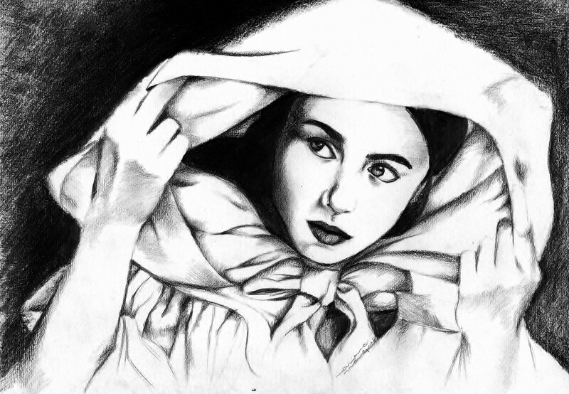 Woman in Hooded Cloak — Black, Dramatic, Illustration, Hood